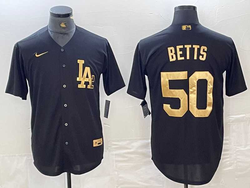 Men%27s Los Angeles Dodgers #50 Mookie Betts Black Gold Cool Base Stitched Jersey
